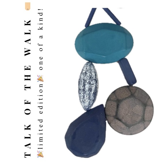 🏷️ 🎉 totw • long leather necklace with large turquoise navy cream stones - Picture 15 of 15